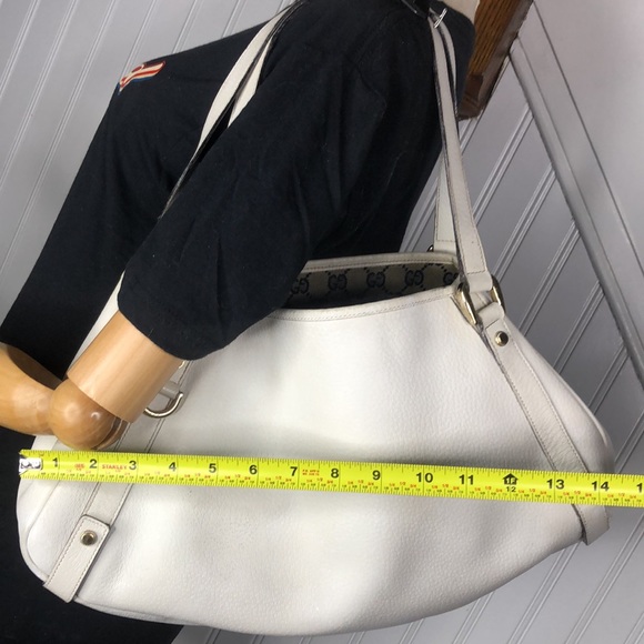 GUCCI Abbey D Ring White Leather Shoulder Bag Tote Vintage Authentic Dust Bag - Picture 11 of 17